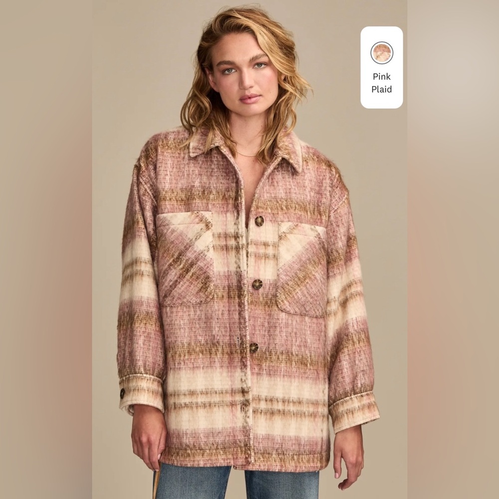 NWT Lucky Brand Women’s Oversized Pink Plaid Shirt Jacket $199 MSRP – Small